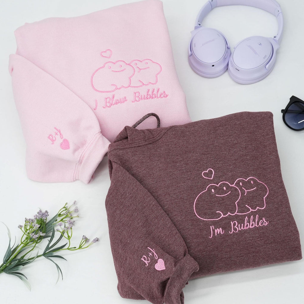 Custom Frog Couple Embroidered Hoodie with Roman Date & Initials, Matching Hoodies For Couple, 1st Anniversary Gift for Couples