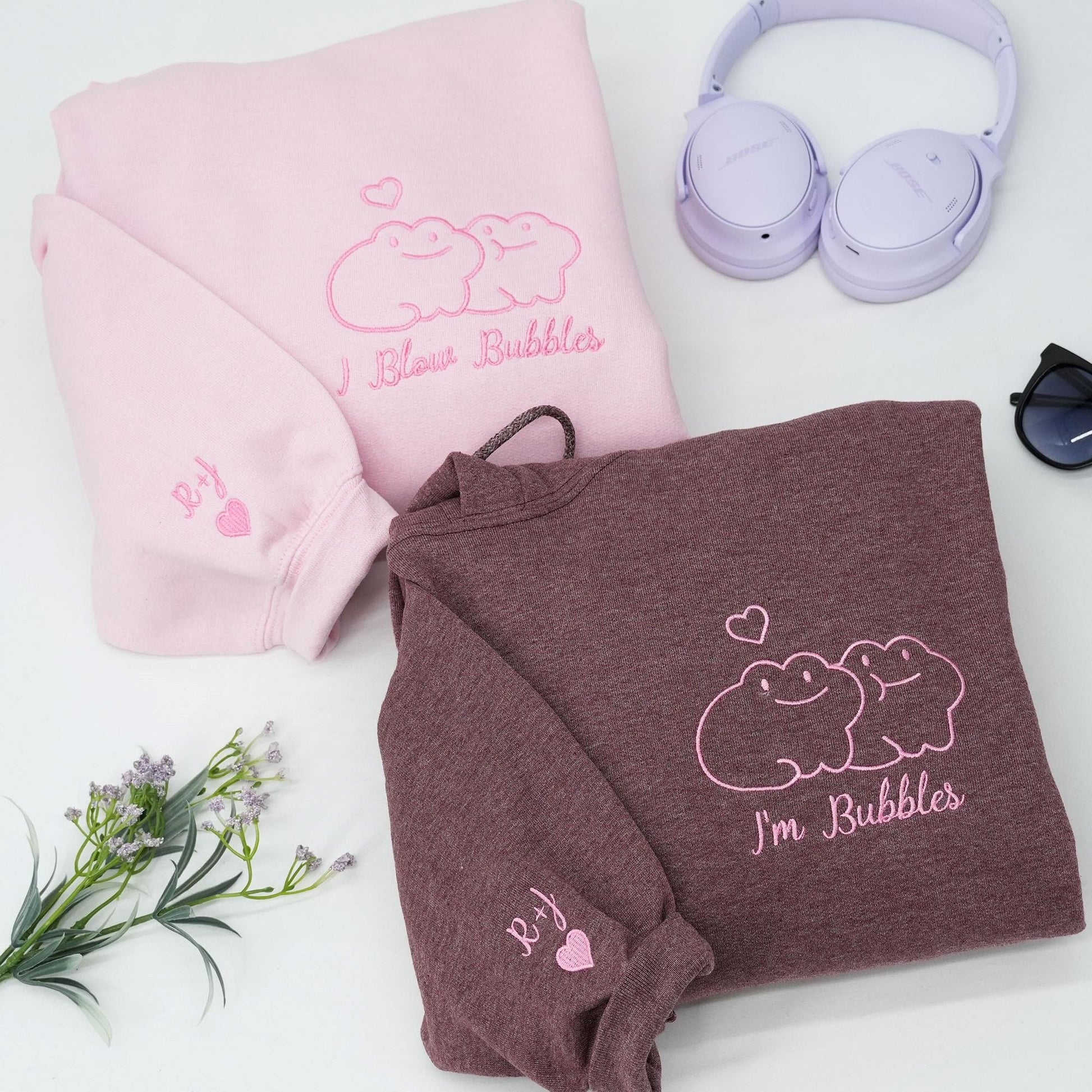 Custom Frog Couple Embroidered Hoodie with Roman Date & Initials, Matching Hoodies For Couple, 1st Anniversary Gift for Couples