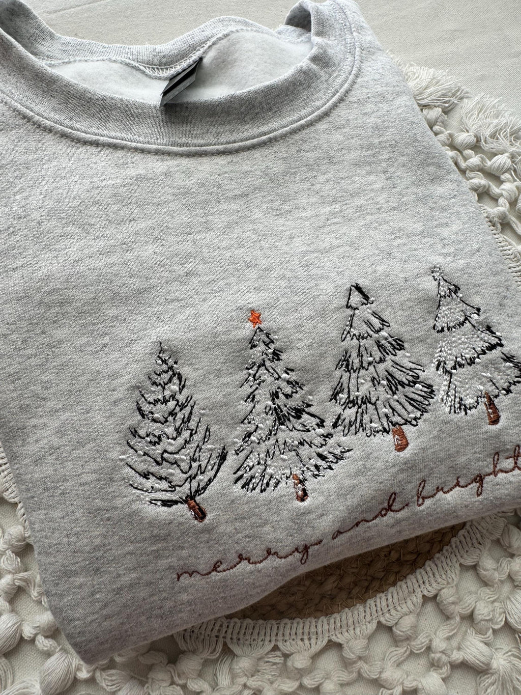 Merry and Bright Embroidered Sweatshirt, Minimal Christmas Tree Sweater, Cozy Holiday Crewneck, Winter Outfit, Xmas Gift