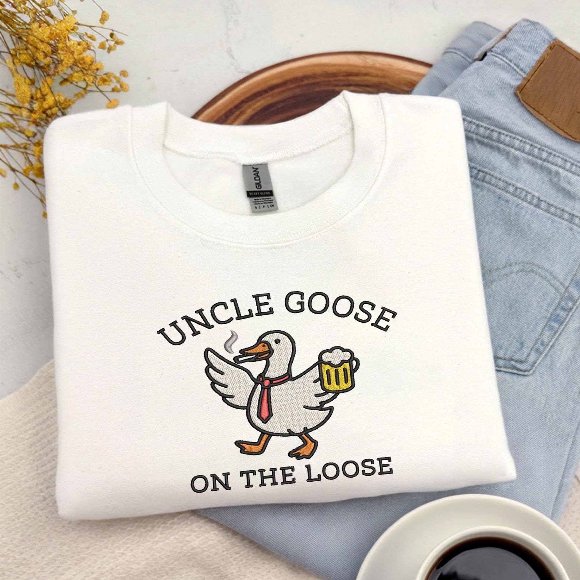 Embroidered Uncle Silly Goose Sweatshirt, Cool Uncle Club T-shirt, Funny Goose Lover Gift for Unlce, New Pregnancy Announcement Tee for Uncle