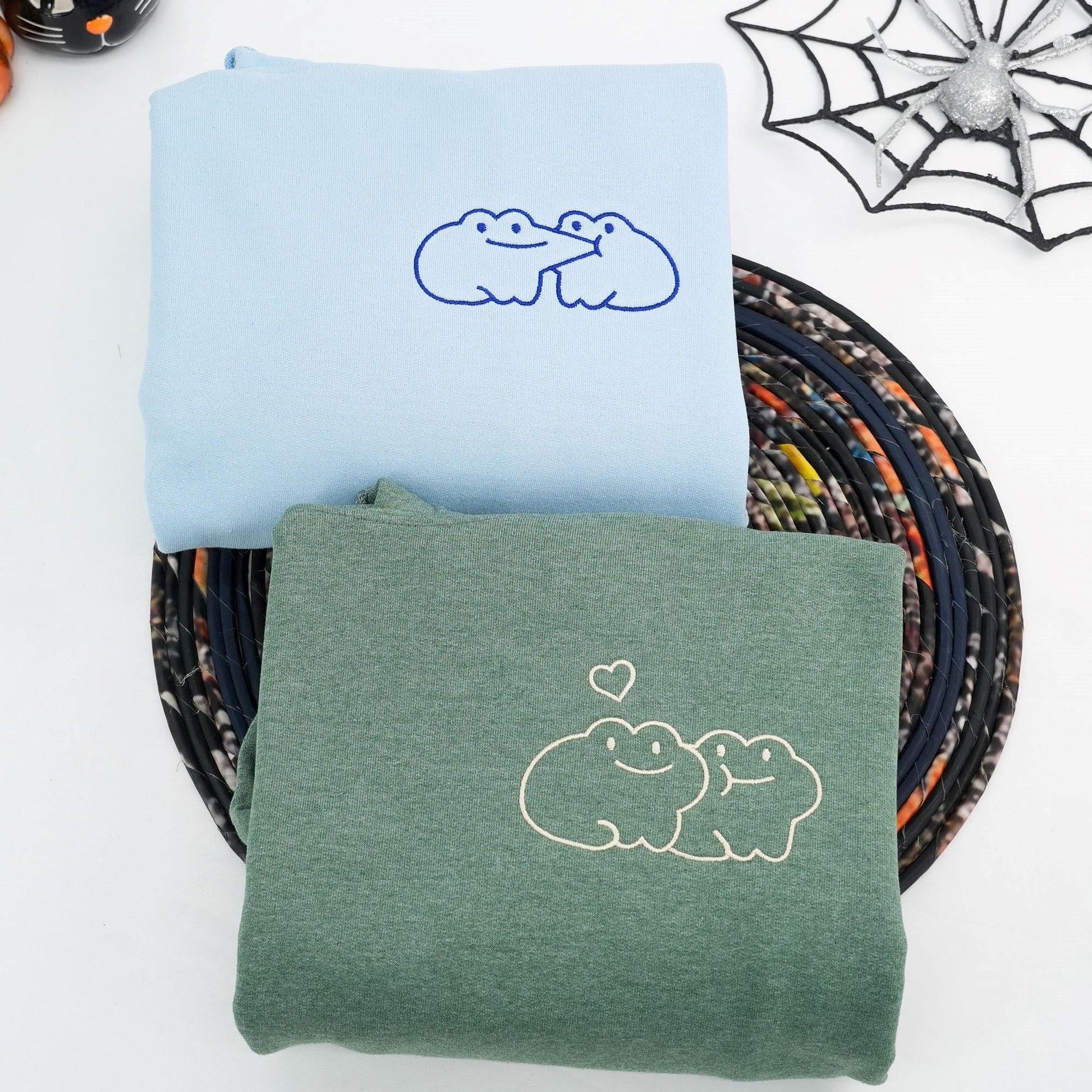 Custom Frog Couple Embroidered Hoodie with Roman Date & Initials, Matching Hoodies For Couple, 1st Anniversary Gift for Couples