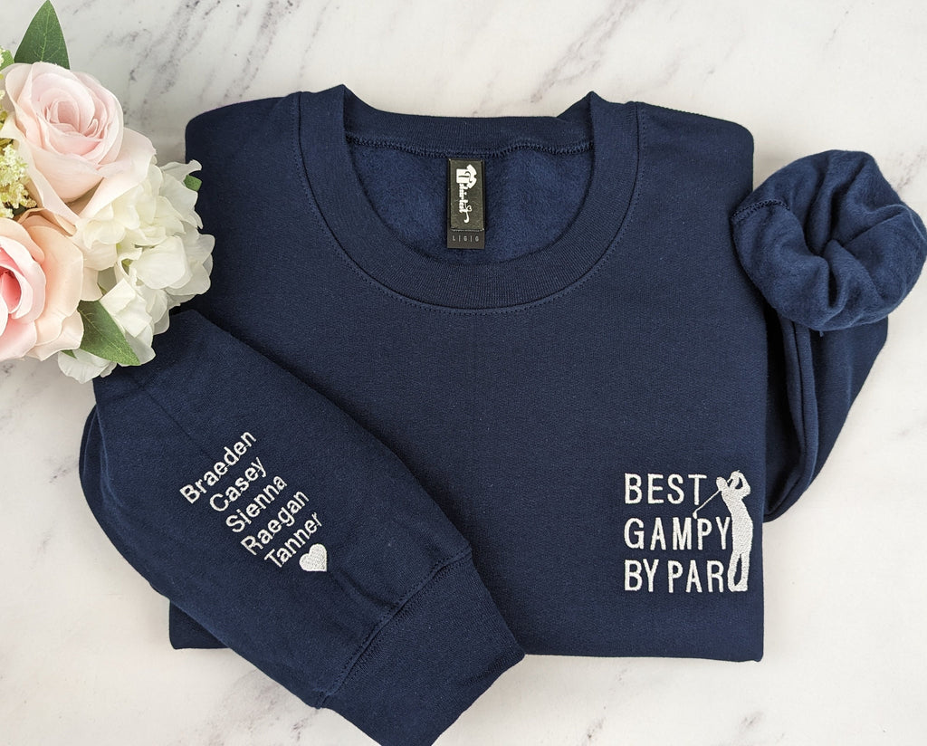 Best Grandpa by Par Embroidered Sweatshirt, Personalized Golf Grandpa Crewneck, Grandkids Name Gift, Golf Lover Pullover