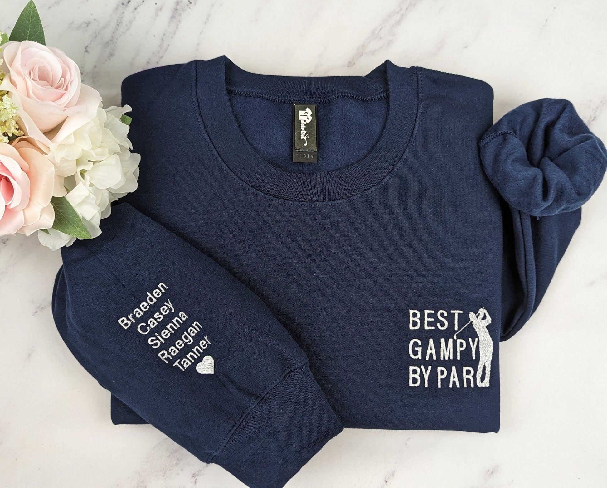 Best Grandpa by Par Embroidered Sweatshirt, Personalized Golf Grandpa Crewneck, Grandkids Name Gift, Golf Lover Pullover