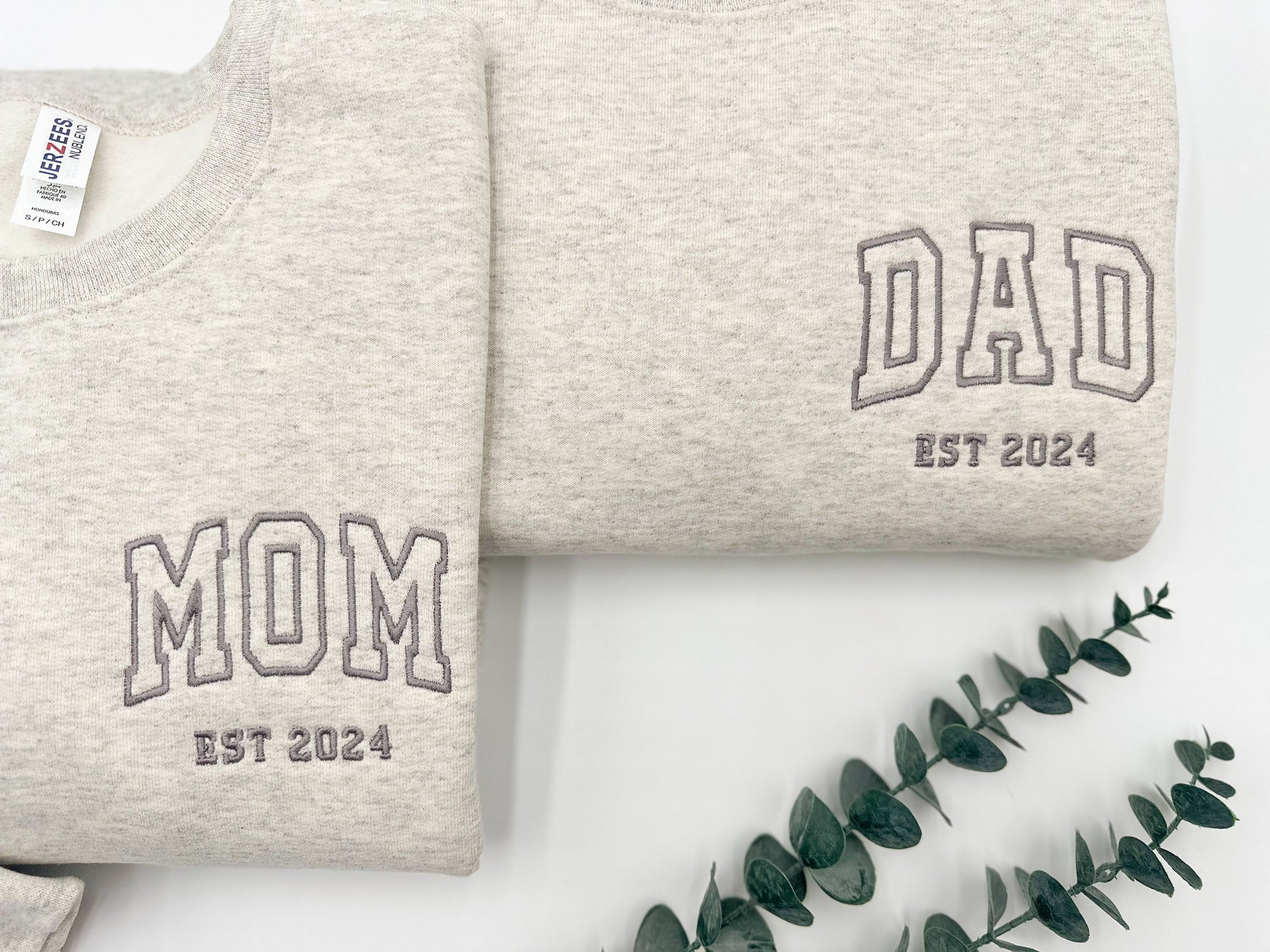 Custom Mom and Dad Sweatshirts, Matching Embroidery, Est. Year Sweaters, First Time Parents Gift, Cozy Family Outfit