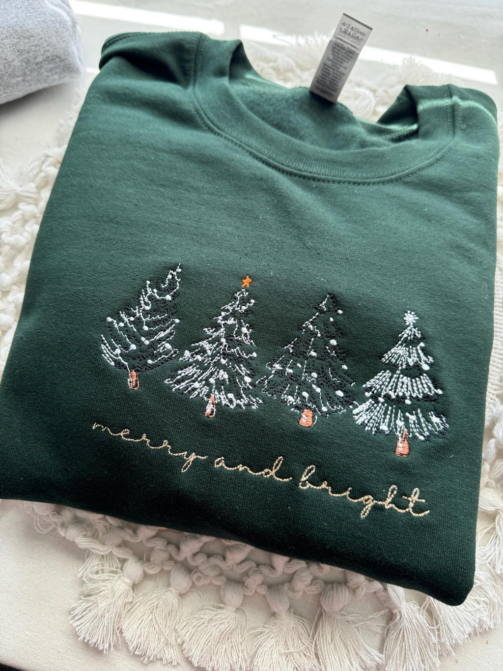 Merry and Bright Embroidered Sweatshirt, Minimal Christmas Tree Sweater, Cozy Holiday Crewneck, Winter Outfit, Xmas Gift