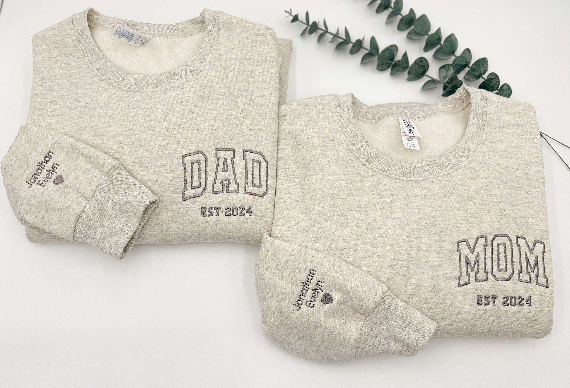 Custom Mom and Dad Sweatshirts, Matching Embroidery, Est. Year Sweaters, First Time Parents Gift, Cozy Family Outfit
