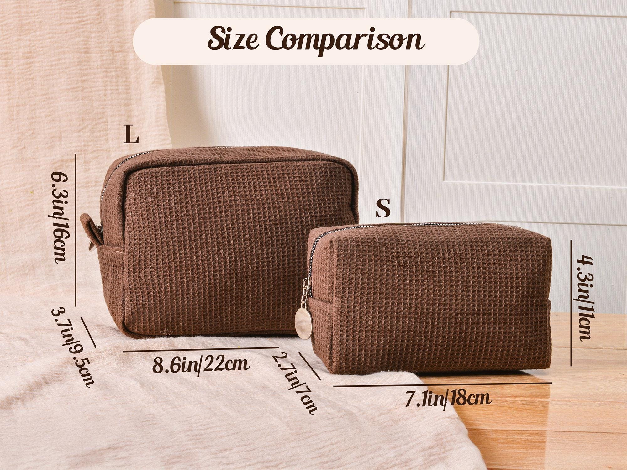 Custom Name Waffle Makeup Bag – Embroidered Monogram Cosmetic Pouch, Bridesmaid Gift, Gift for Her