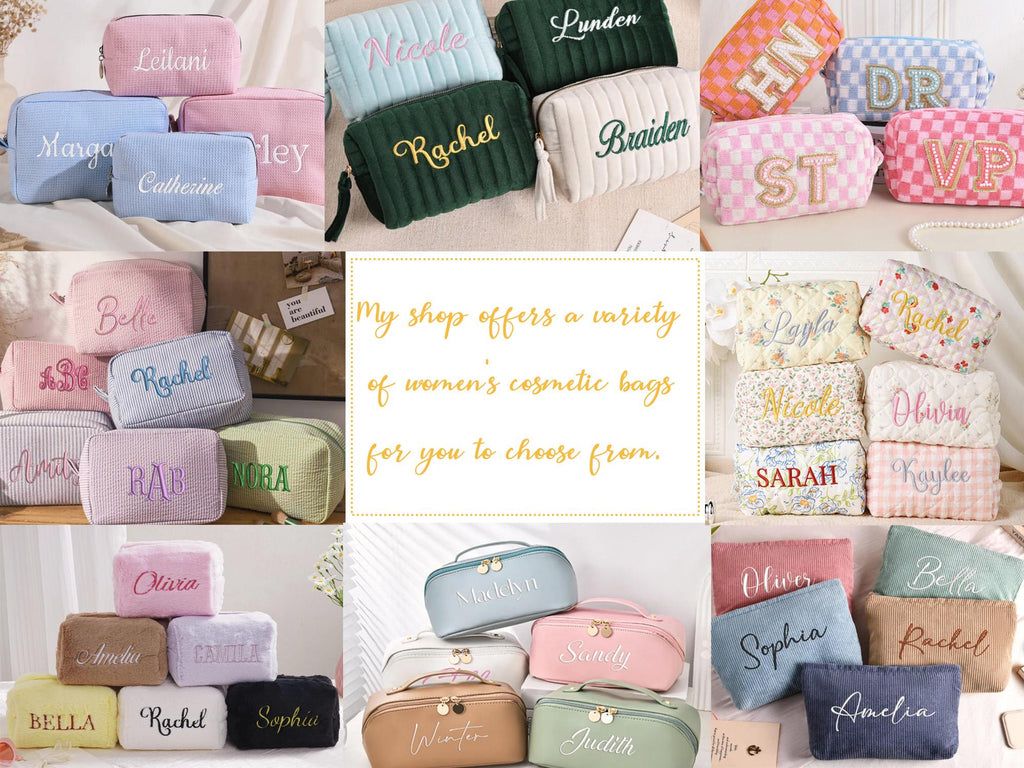Personalized Embroidered Makeup Bag – Custom Floral Cosmetic Bag, Travel Makeup Pouch, Bridesmaid Gift for Her