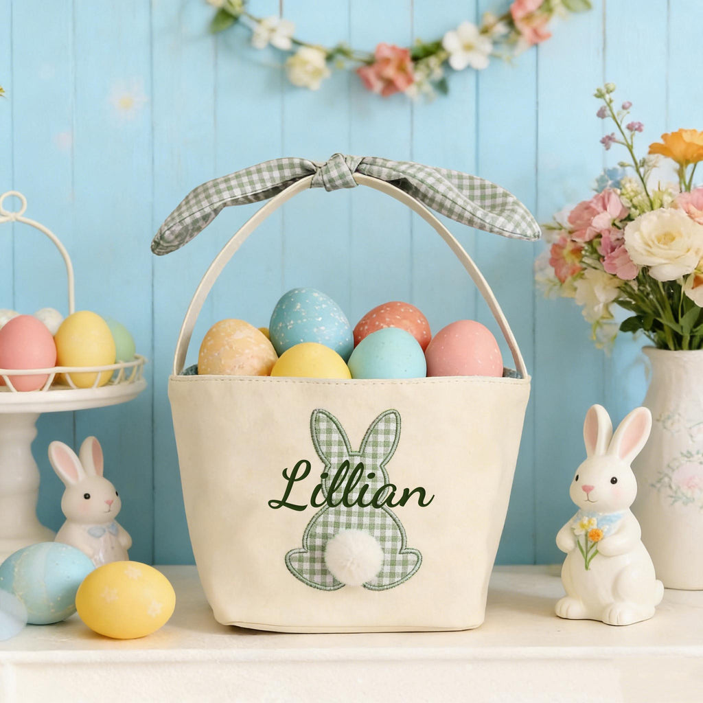 Personalized Kids Easter Basket, Toddler Easter Gift, Easter Egg Hunt Basket, Baby Shower Gift, Embroidered Name