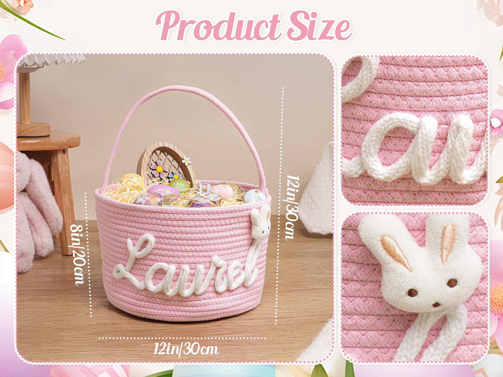 Personalized Easter Basket with Name, Handwoven Rope Basket, Easter Bunny Gift for Kids, Easter Egg Hunt Basket, Baby Shower Gift