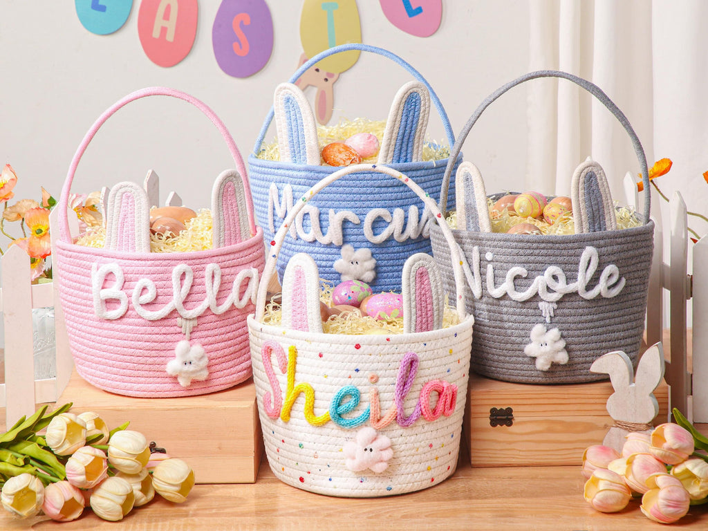 Personalized Easter Bunny Basket with name, Easter Basket for Kids, Easter Egg Hunt Basket,Easter Bunny Bucket, Toy Basket, Basket with Toy
