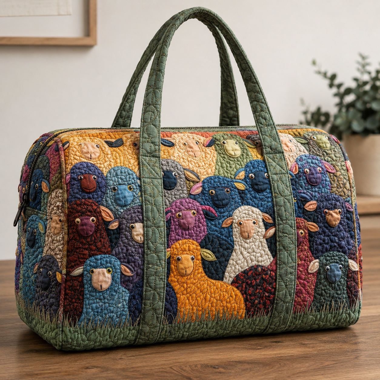 Colorful Sheep Quilted Duffle Bag, Sheep Pattern Duffle Bag, Overnight Bag, Quilted Travel Bag, Quilted Weekend Bag, Custom Bag Gift DFB10