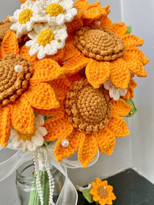 Crochet Sunflower Wedding Bouquet, Handmade Sunflower and Daisy Bridal Flowers, Rustic Autumn Bride Gift WEDDINGF12