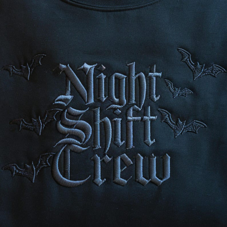 Night Shift Crew Embroidered Tone-On-Tone Shirt, Halloween Nurse Embroidery Shirt, Spooky Nurses Gift, Halloween Gift HLNS11