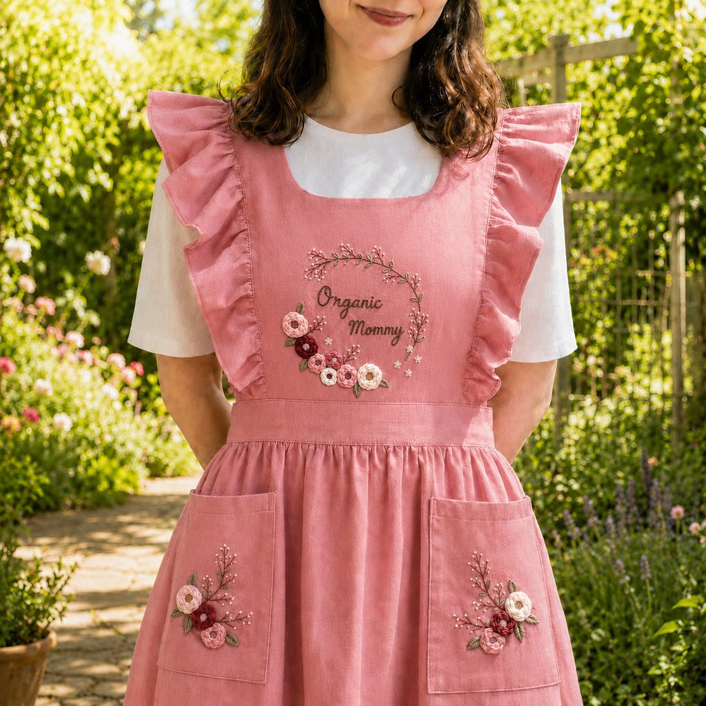 Personalized Flower Hand Embroidered Apron, Handmade Flowers Apron, Embroidered Apron, Linen Apron, Gardening Apron, Kitchen Apron, Mom Gift EMAP13
