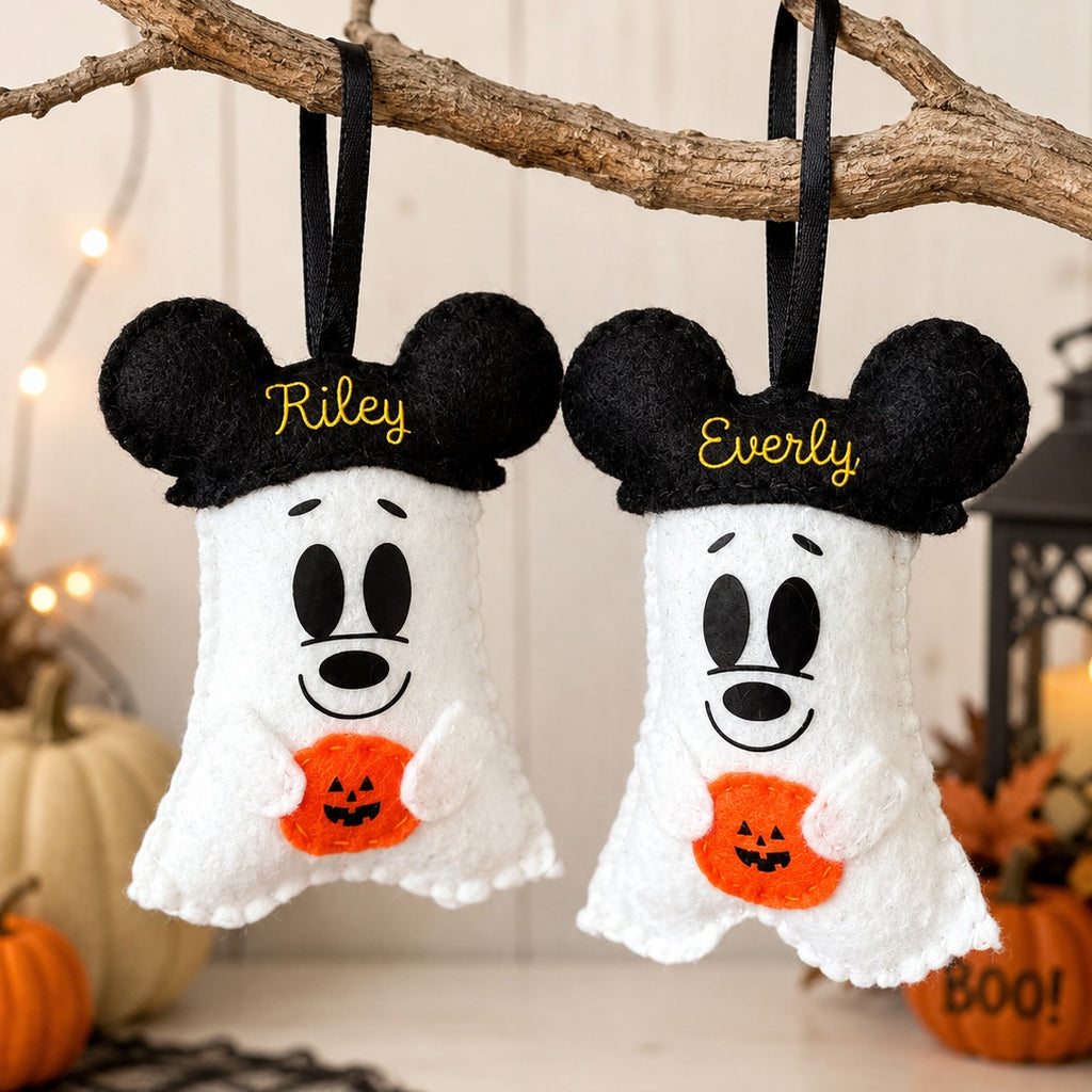 Set 2Pcs Boo Felt Ornament, Custom Embroidery Felt Ornament, Hanging Decor, Halloween Gift for Home Decoration HFOR12