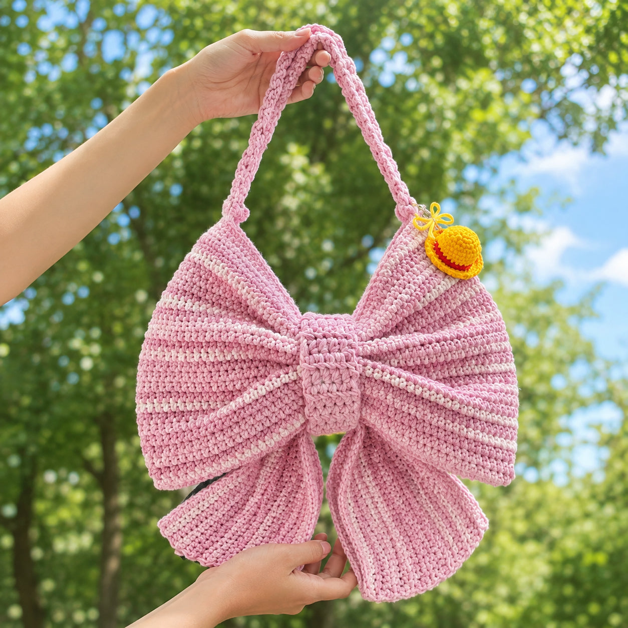 Crochet Bow Bag, Pink Bow Shaped Shoulder Purse, Handmade Coquette Crochet Handbag, Cute Girly Statement Bag Gift for Her Crochet05