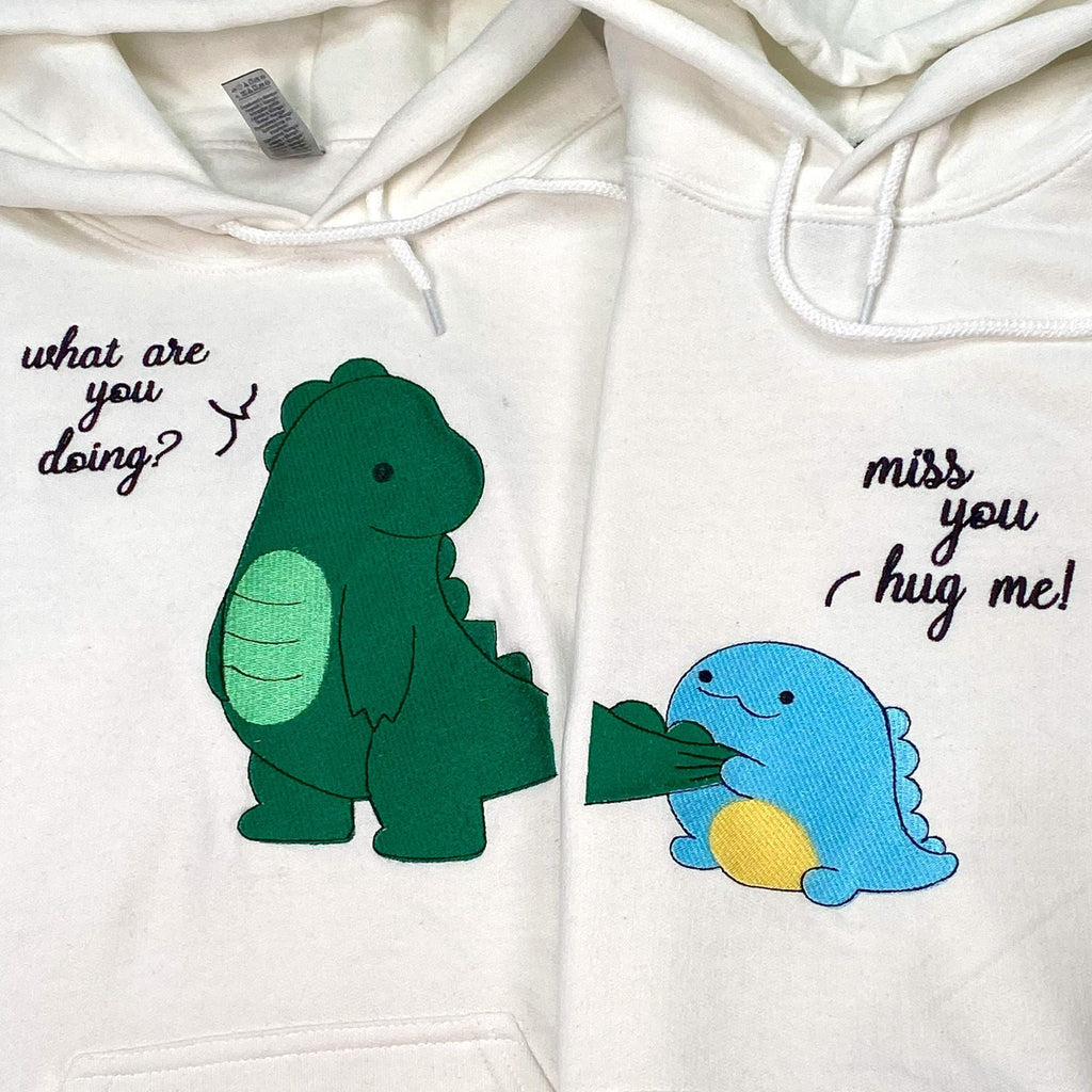 Matching Couple Dinosaur Hoodies, Cute Cartoon Hoodie Set, Hug Me Pullover, Anniversary Gift for Him and Her, Couple Outfit