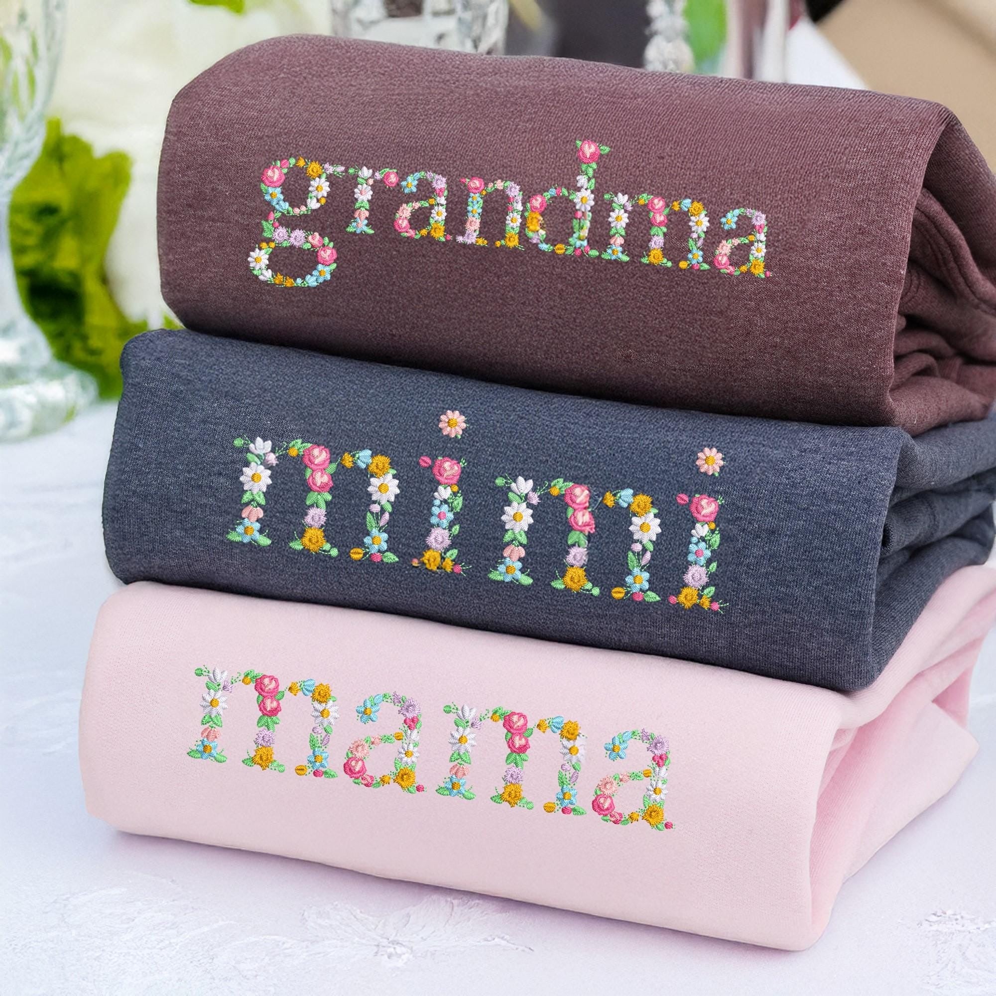 Custom Mama Sweatshirt With Floral, Embroidered Grandma Sweatshirt With Kids Names, Birthday Gift For Mom, Nana Sweatshirt-Christmas Gift