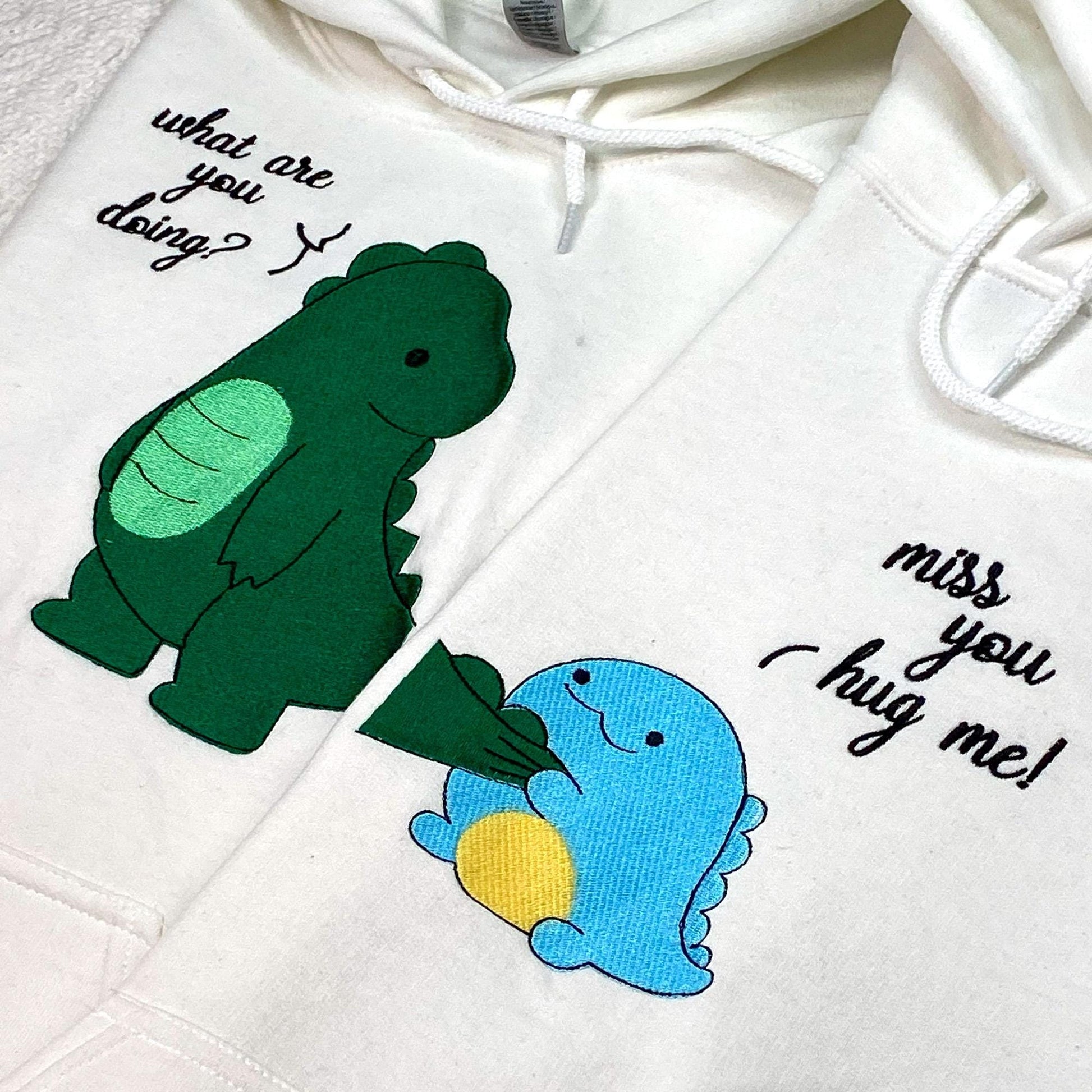 Matching Couple Dinosaur Hoodies, Cute Cartoon Hoodie Set, Hug Me Pullover, Anniversary Gift for Him and Her, Couple Outfit