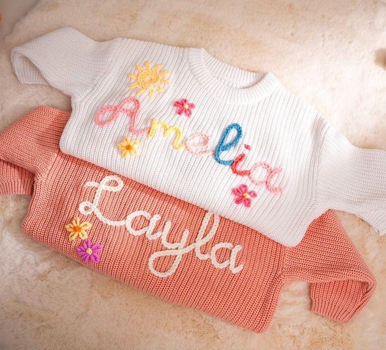 Hand Embroidered Baby Knit Sweater, Custom Name Toddler Pullover, Baby Shower Gift (Copy)