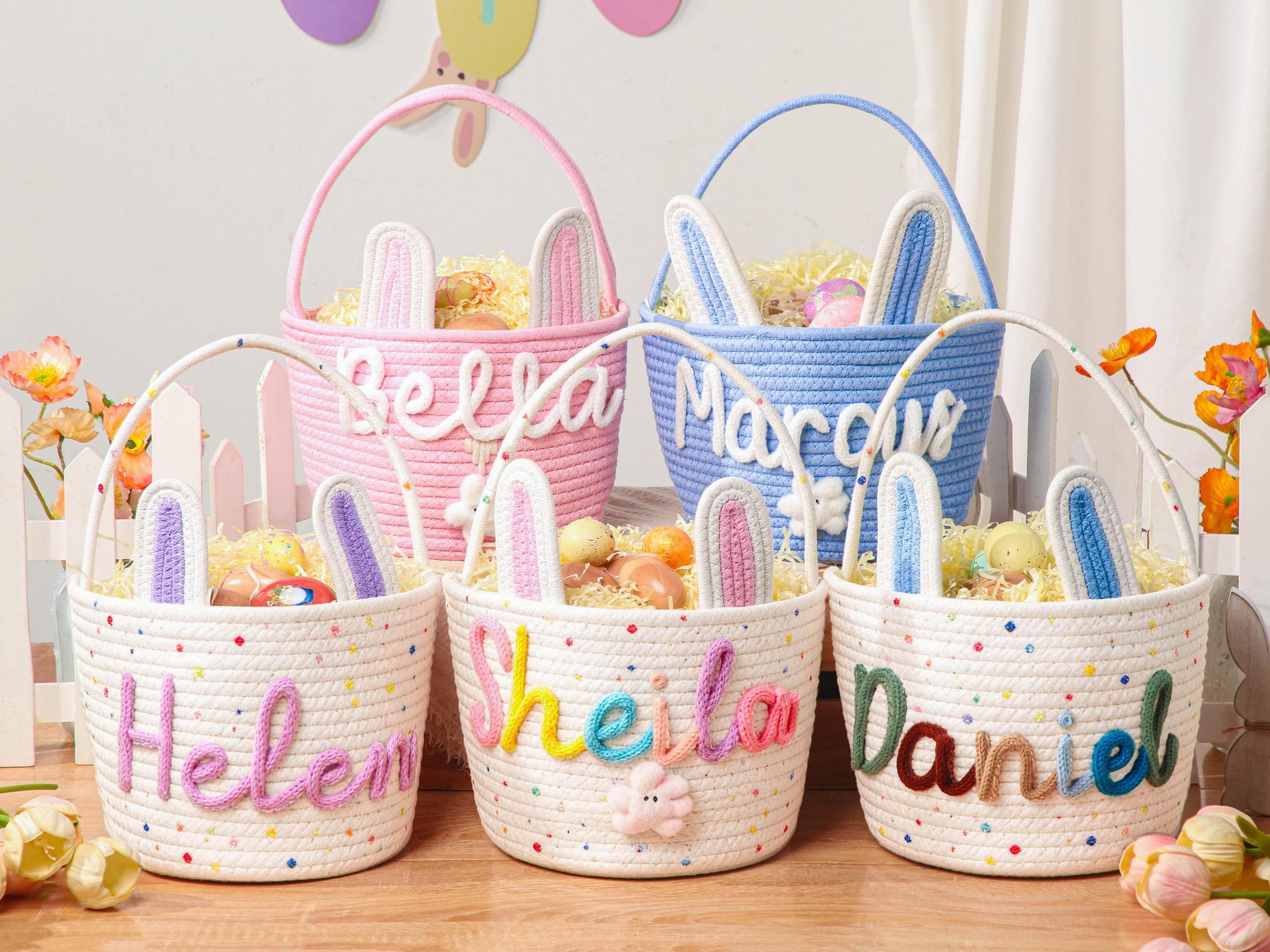 Personalized Easter Bunny Basket with name, Easter Basket for Kids, Easter Egg Hunt Basket,Easter Bunny Bucket, Toy Basket, Basket with Toy