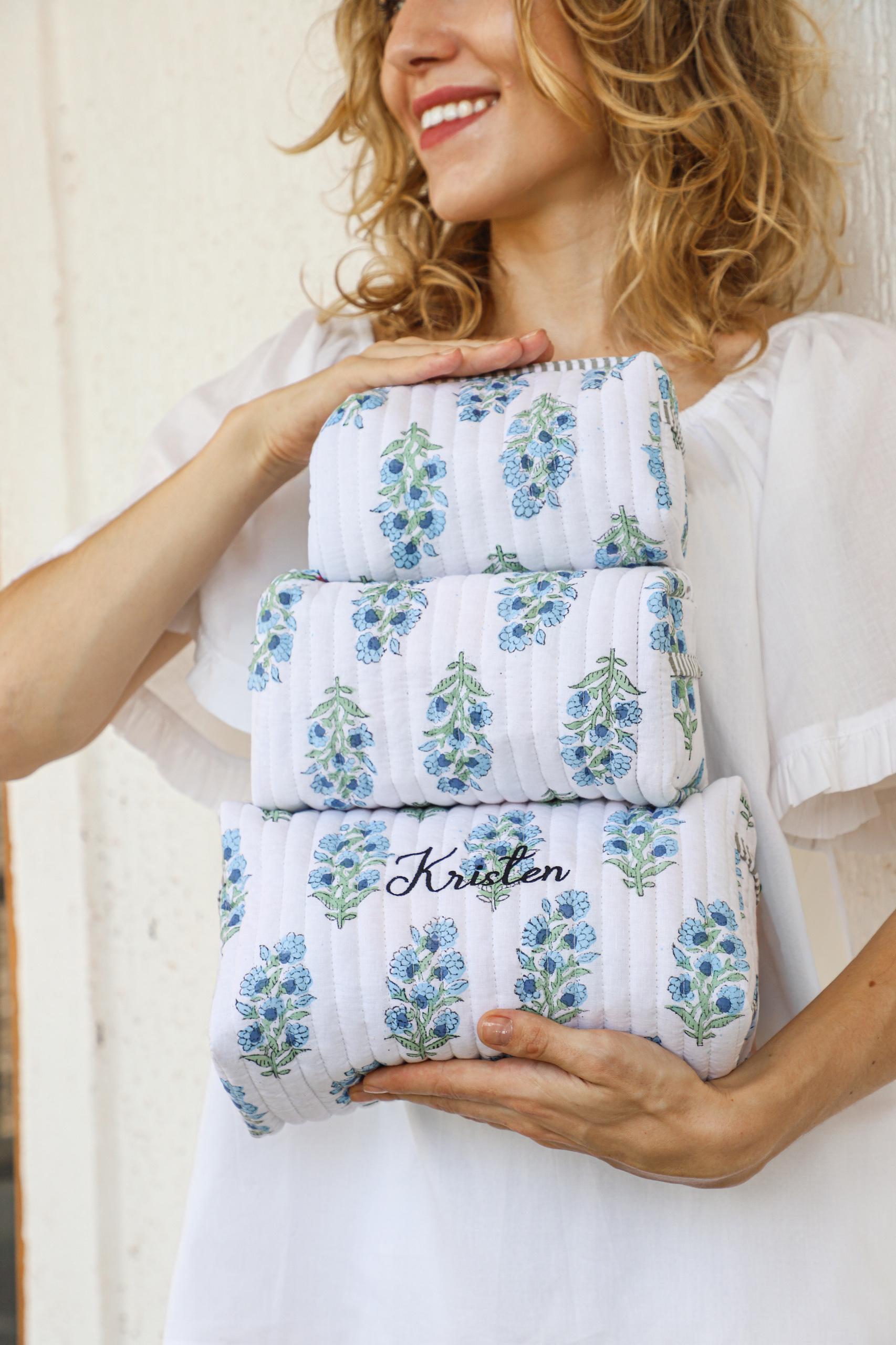 Embroidered Makeup Bag, Personalized Name Cosmetic Bag, Bridesmaid & Maid of Honor Gift