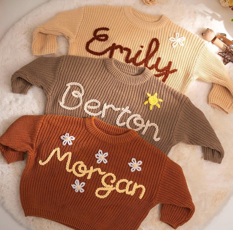 Hand Embroidered Baby Knit Sweater, Custom Name Toddler Pullover, Baby Shower Gift (Copy)