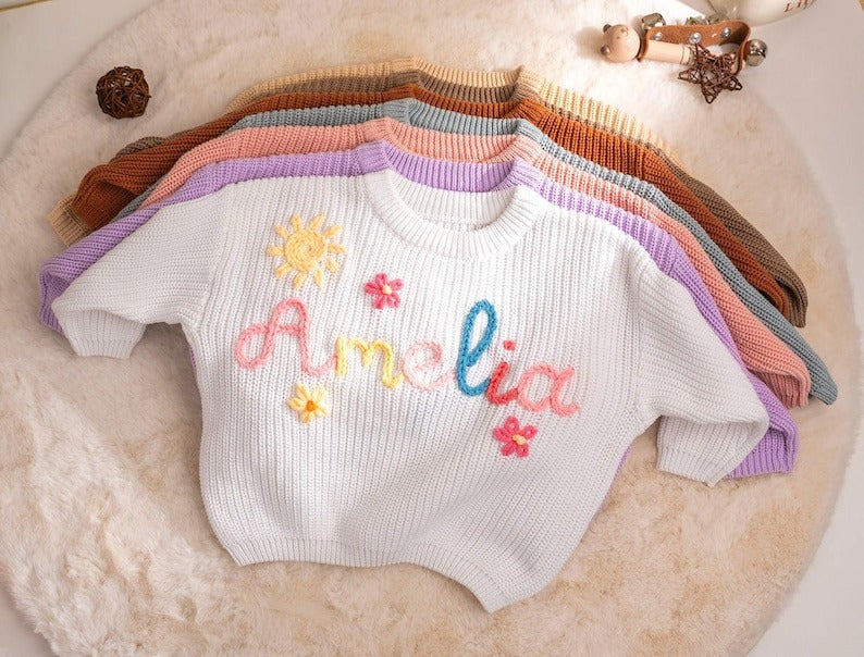 Hand Embroidered Baby Knit Sweater, Custom Name Toddler Pullover, Baby Shower Gift (Copy)