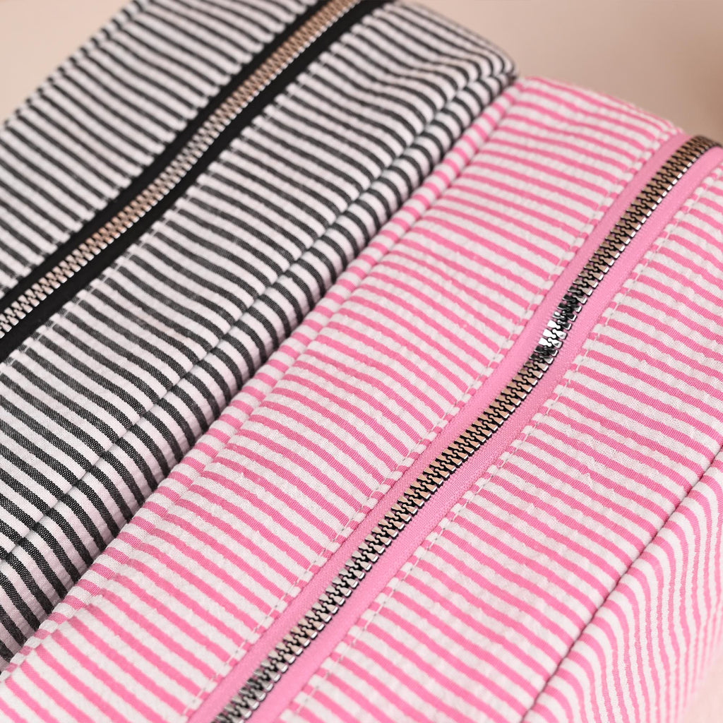 Custom Embroidered Seersucker Toiletry Bag, Personalized Name Travel Pouch, Bridesmaid Gift