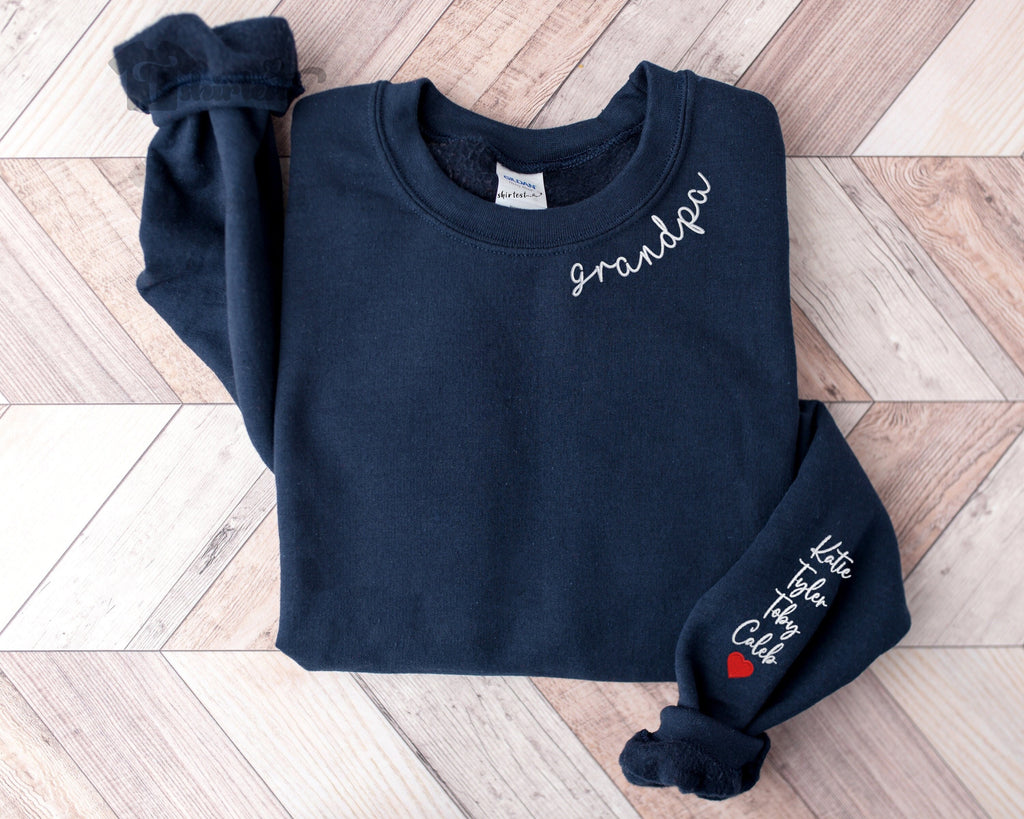 Grandpa Embroidered Sweatshirt, Personalized with Grandkids Names, Custom Grandpa Gift, Cozy Crewneck Pullover