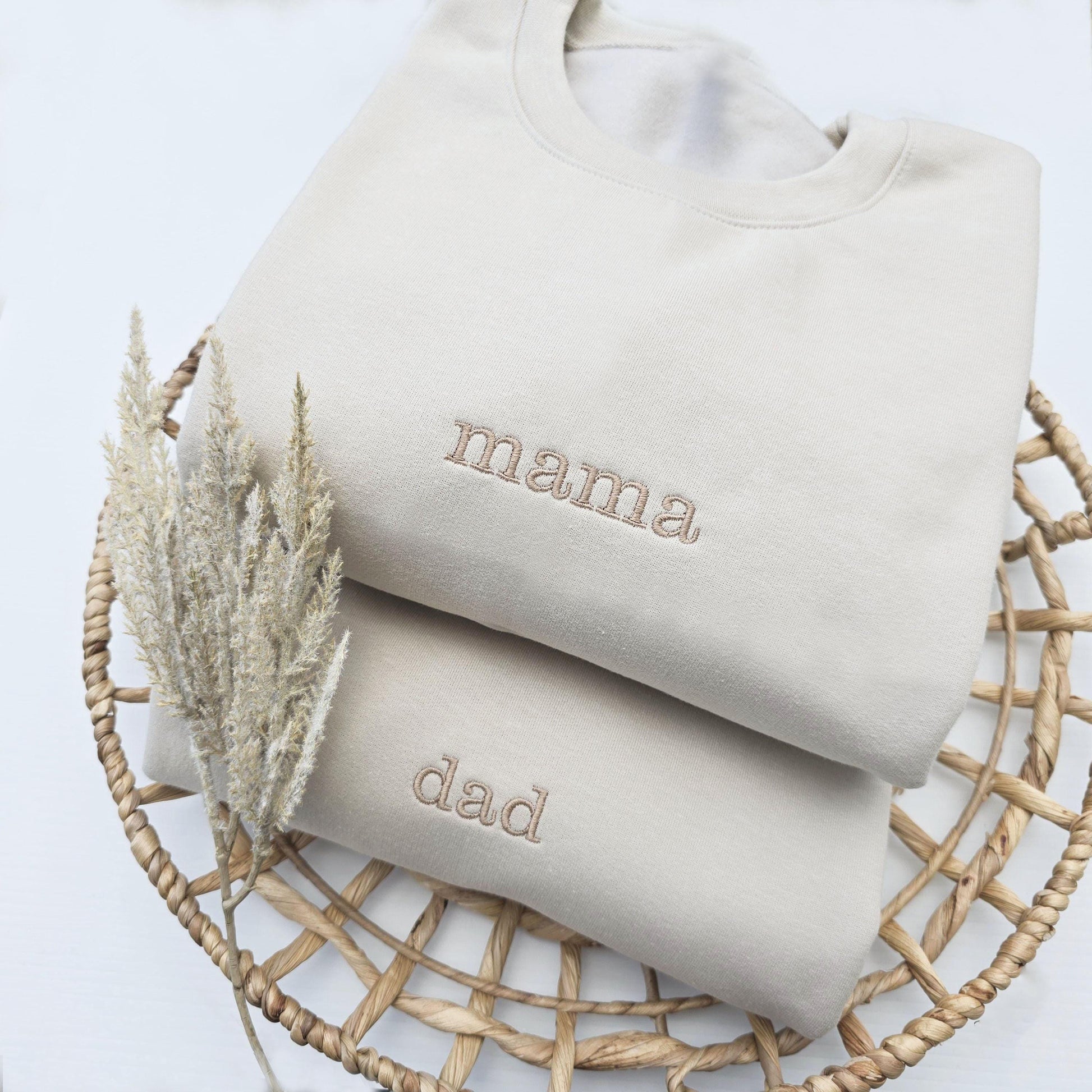 Custom Mom and Dad Sweatshirts, Matching Embroidery Set, Est. Year Sweaters, First Time Parents Gift, Cozy Family Outfit