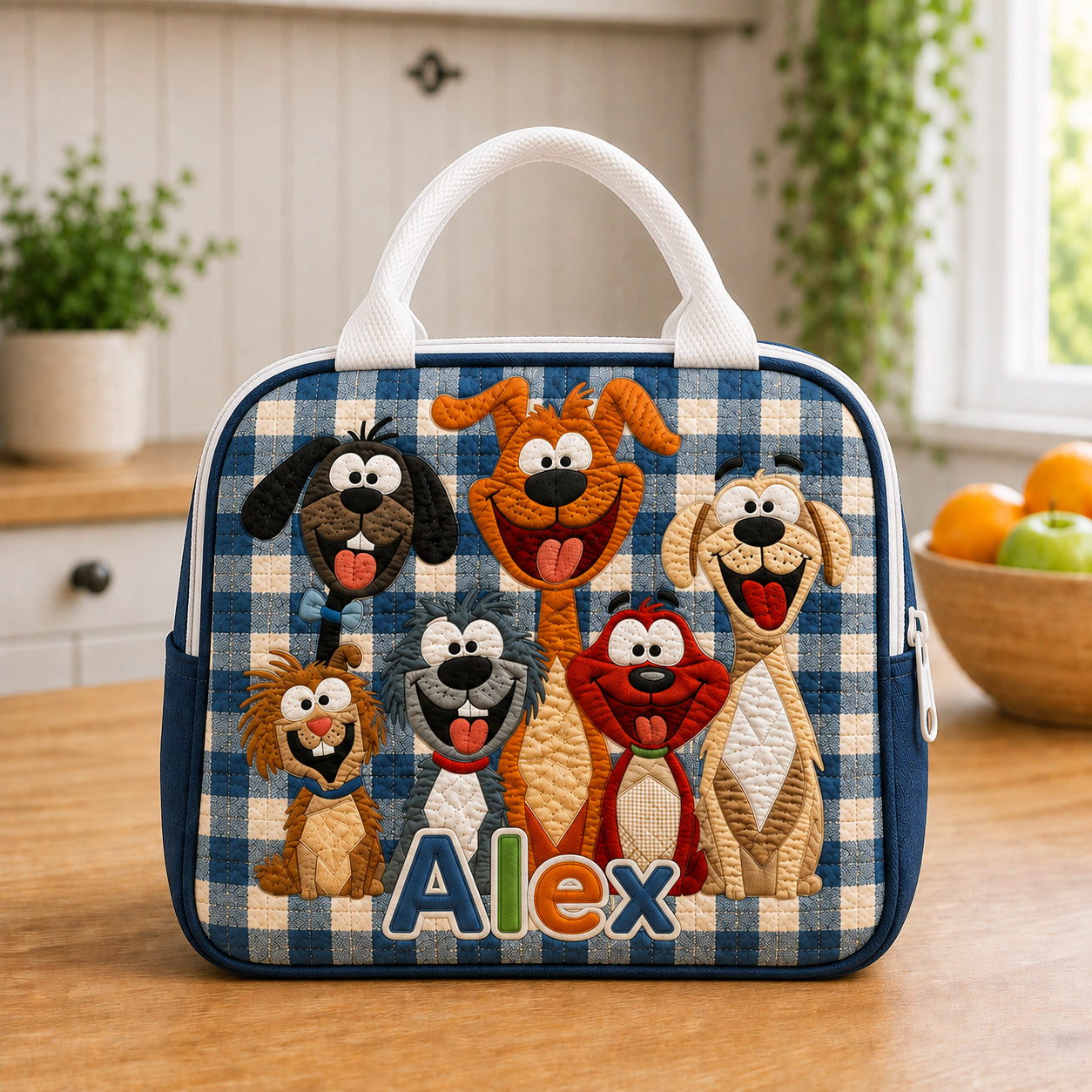 Cute Dog Pattern Quilted Lunch Bag, Insulated Quilted Lunch Tote, Funny Dog Lunch Bag, Custom Lunch Bag, Back To School Bag, Picnic Bag, Reusable Lunch Tote QLB12