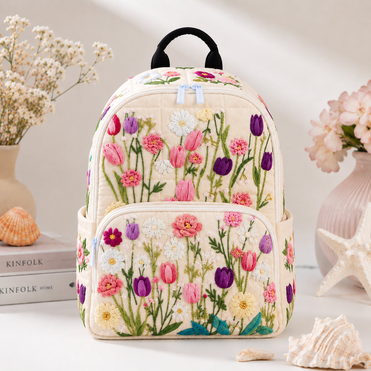 Floral Pattern Quilted Backpack, Custom Flower Backpack, Kid School Bag, Mini Travel Bag, Back To School Backpack QBP05