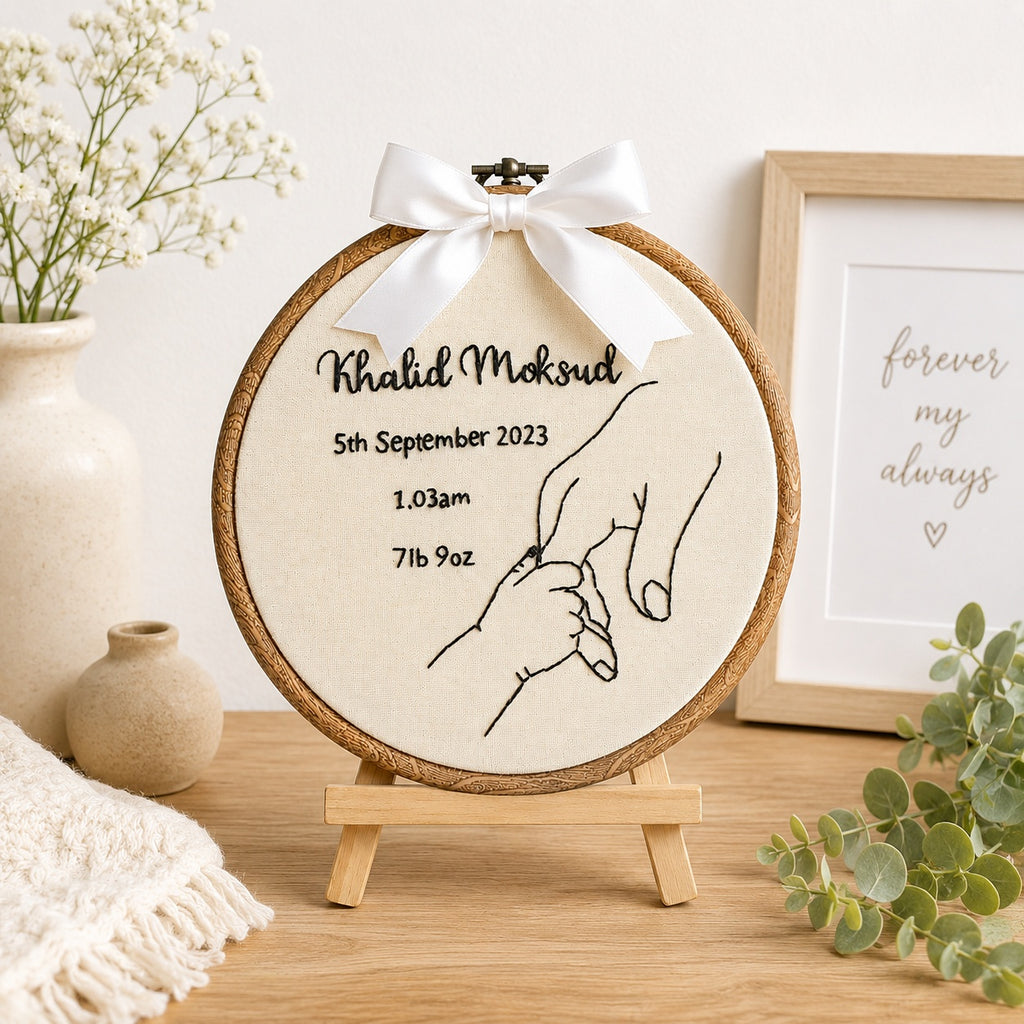 Personalized Baby Birth Details Embroidery Hoop, Custom Newborn Keepsake, Handmade Baby Name Hoop Art, Nursery Decor, Baby Shower GiftEM11