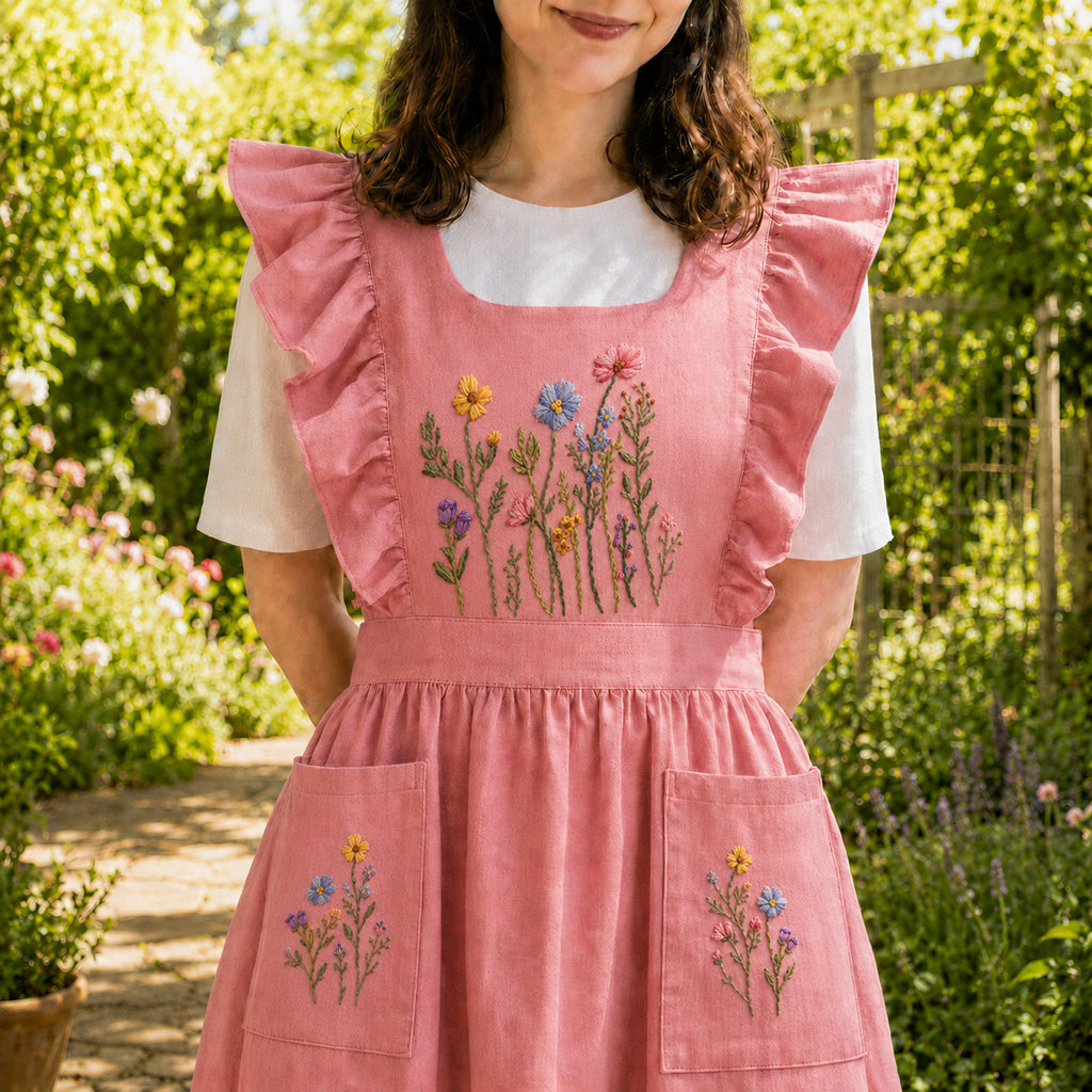 Personalized Wild Flower Hand Embroidered Apron, Handmade Flowers Apron, Embroidered Apron, Linen Apron, Gardening Apron, Kitchen Apron, Mom Gift EMAP12