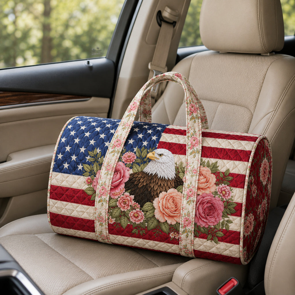 Patriot 250th Anniversary Quilted Duffle Bag, Vintage Camper Travel Bag, USA Flag Travel Bag QTTVB01