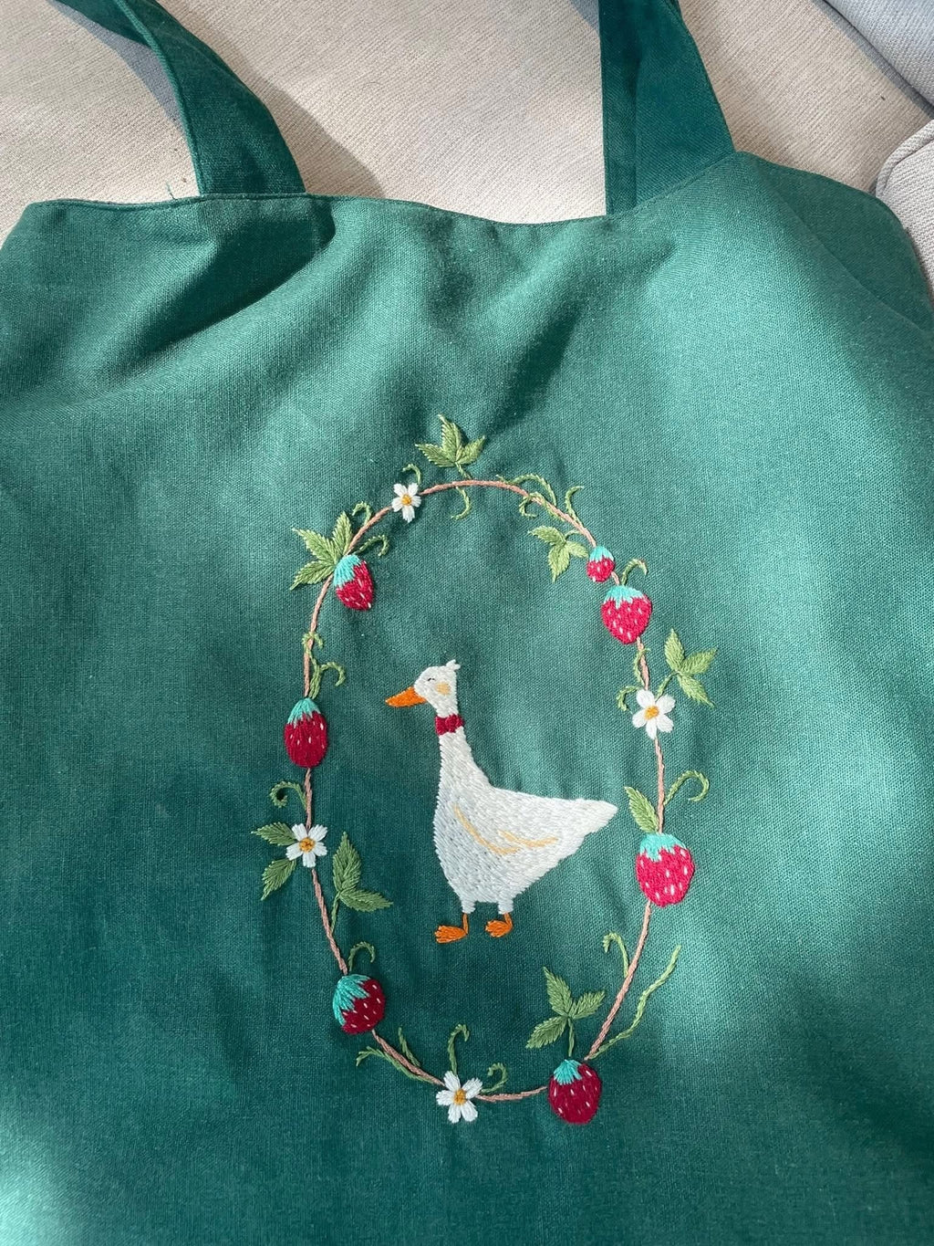 Personalized Hand Embroidered Duck And Floral Canvas Tote Bag, Embroidery Flower Tote Bag, Custom Bag, Aesthetic Bag, Handmade Tote Bag EMT10