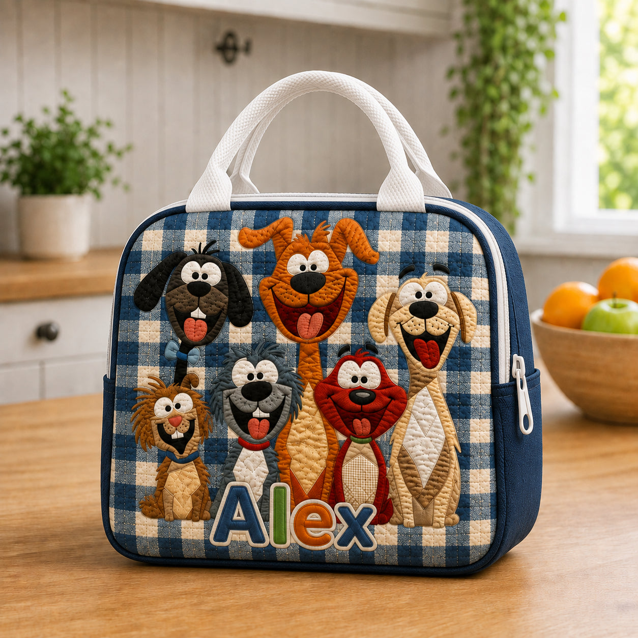 Cute Dog Pattern Quilted Lunch Bag, Insulated Quilted Lunch Tote, Funny Dog Lunch Bag, Custom Lunch Bag, Back To School Bag, Picnic Bag, Reusable Lunch Tote QLB12