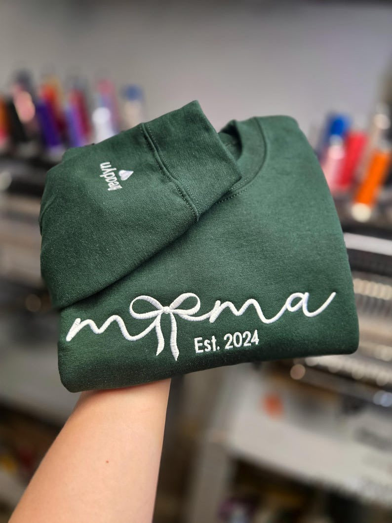 Mama Embroidered Sweatshirt, Custom Est. 2024 Sweater, Personalized Mom Gift, New Mom Announcement, Baby Shower Gift, Cozy Fall Hoodie