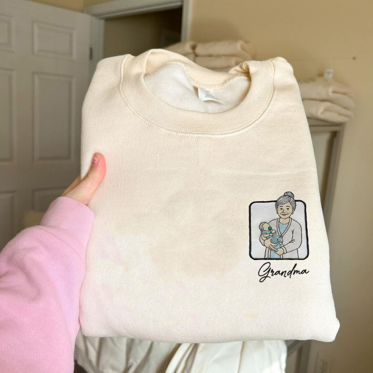 Personalized Grandma Sweatshirt, Custom Photo Portrait Crewneck, Gift for Grandma, Family Matching Outfit