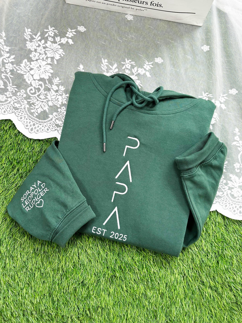 PAPA Embroidered Hoodie, Custom Kids Name On Sleeve with Heart, PAPA Est Year Hoodie, Dad To Be Hoodie, Fathers Day Gift From Wife