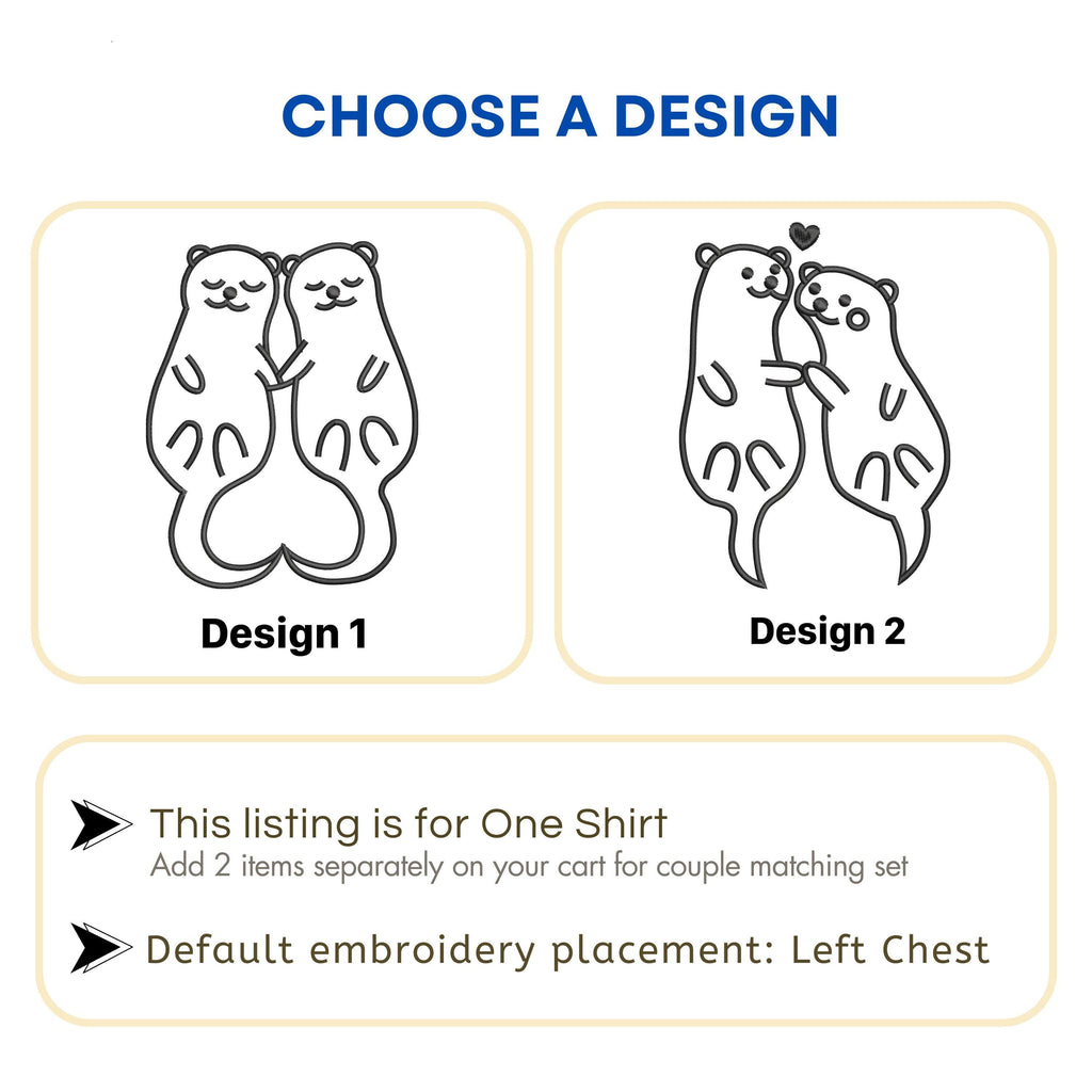 Embroidered Otter Couple Hoodie, Matching Hoodie Set for Him and Her, Cute Otter Sweatshirt, Anniversary Gift, Minimalist Style