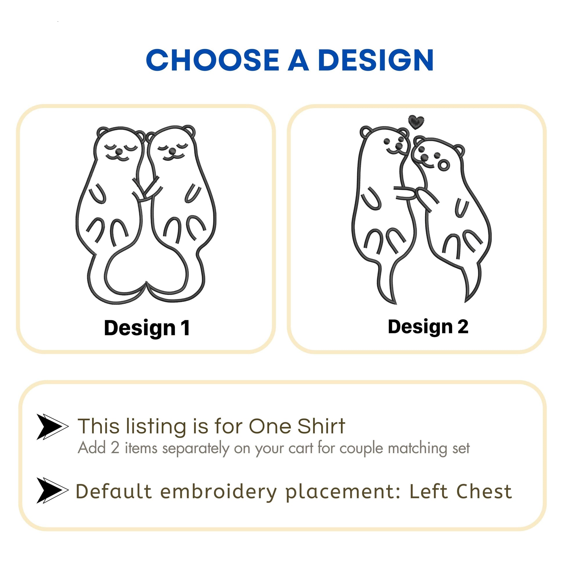 Embroidered Otter Couple Hoodie, Matching Hoodie Set for Him and Her, Cute Otter Sweatshirt, Anniversary Gift, Minimalist Style