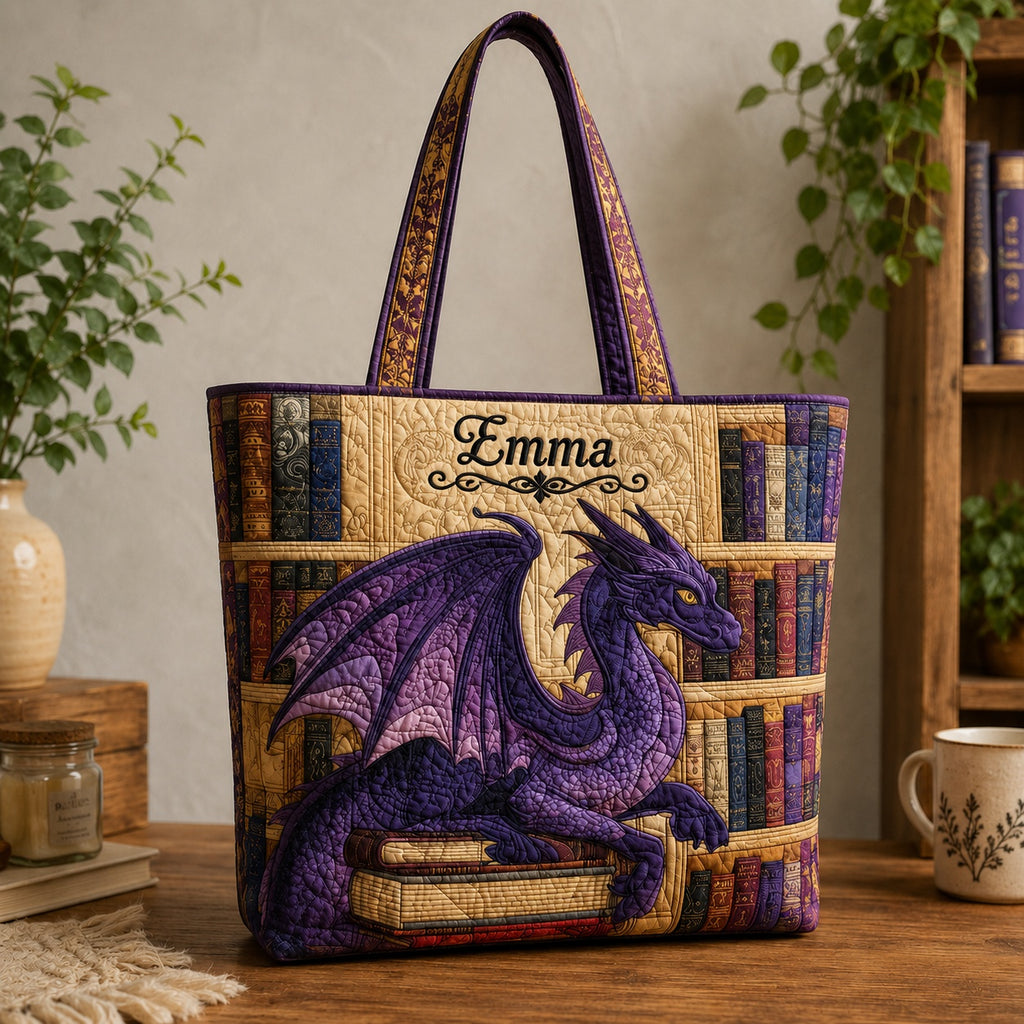 Fantasy Dragon Quilted Tote Bag, Dragon Tote Bag, Quilted Shoulder Bag, Quilted Book Bag, Fabric Bag QTOTE64