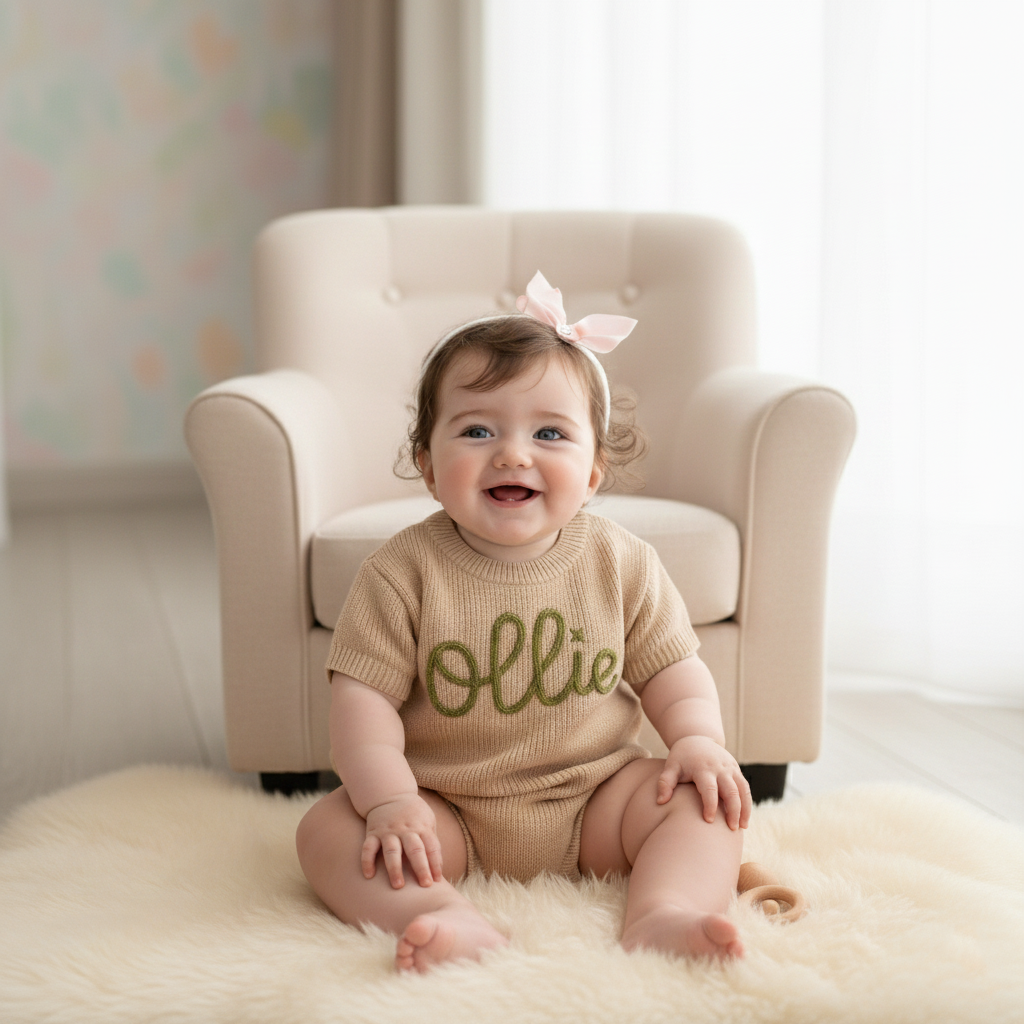 Knit Baby Sweater Personalized, Hand Embroidery Name Pullover, Unique Baby Gift
