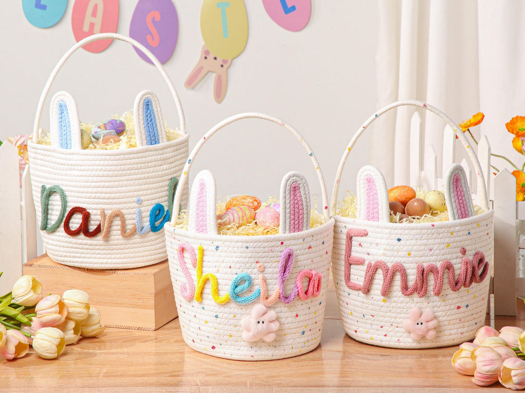 Personalized Easter Bunny Basket with name, Easter Basket for Kids, Easter Egg Hunt Basket,Easter Bunny Bucket, Toy Basket, Basket with Toy