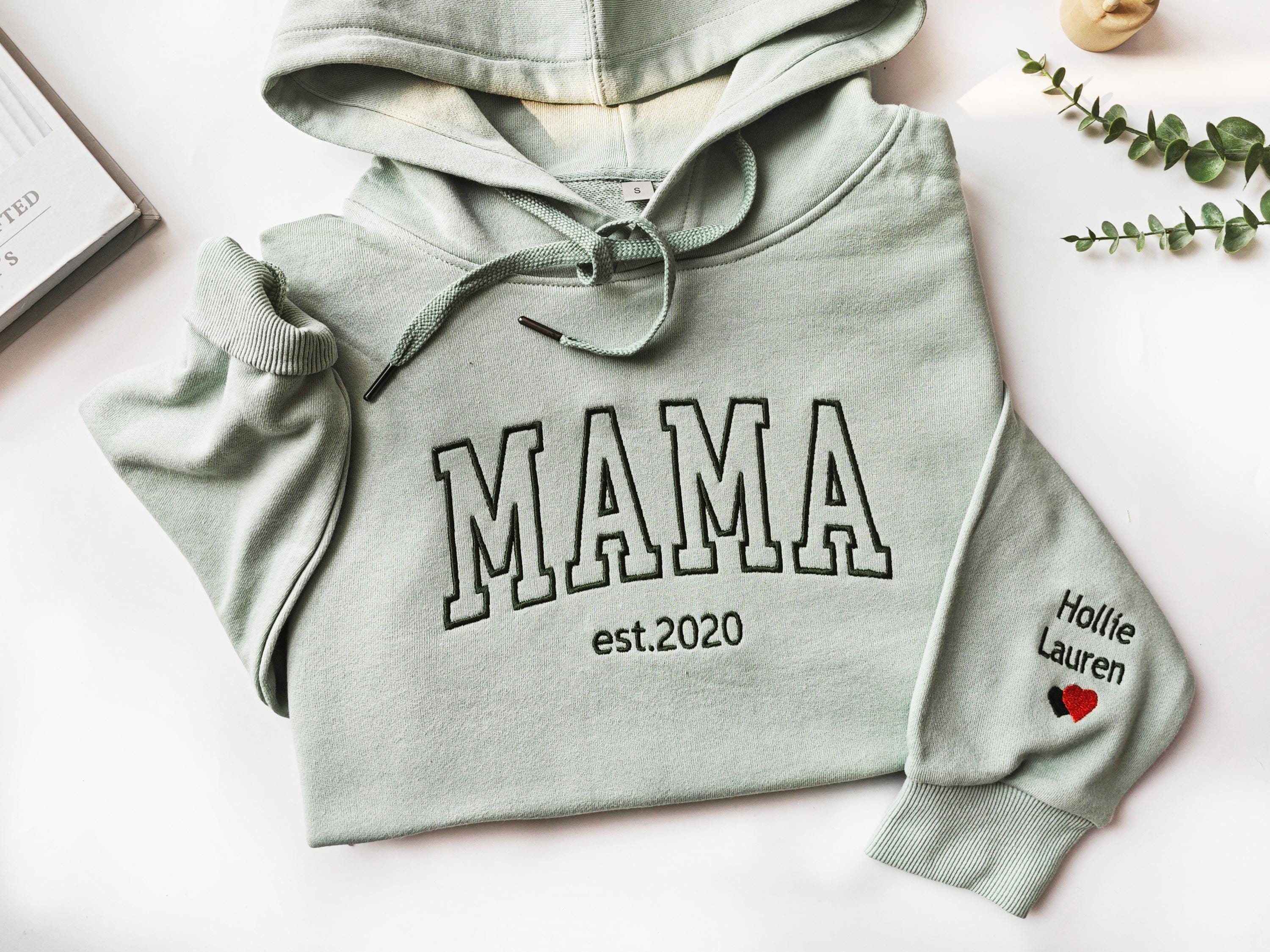 Custom Mama Embroidered Sweatshirt, Name On Sleeve With Heart, Mama Est Year Shirt, Grandma Shirt With Date, Gift For New Mom,Mothers Day Gift