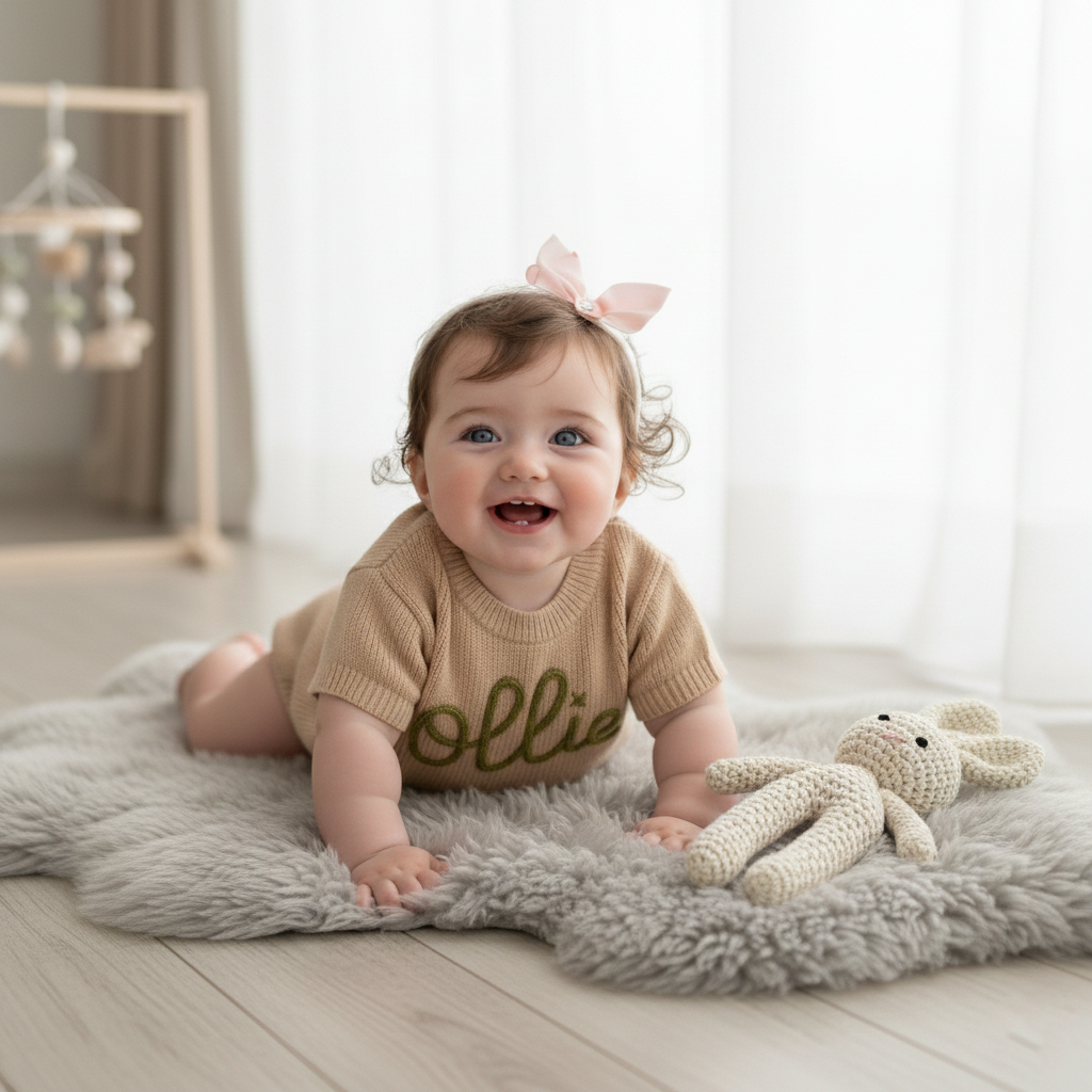 Knit Baby Sweater Personalized, Hand Embroidery Name Pullover, Unique Baby Gift