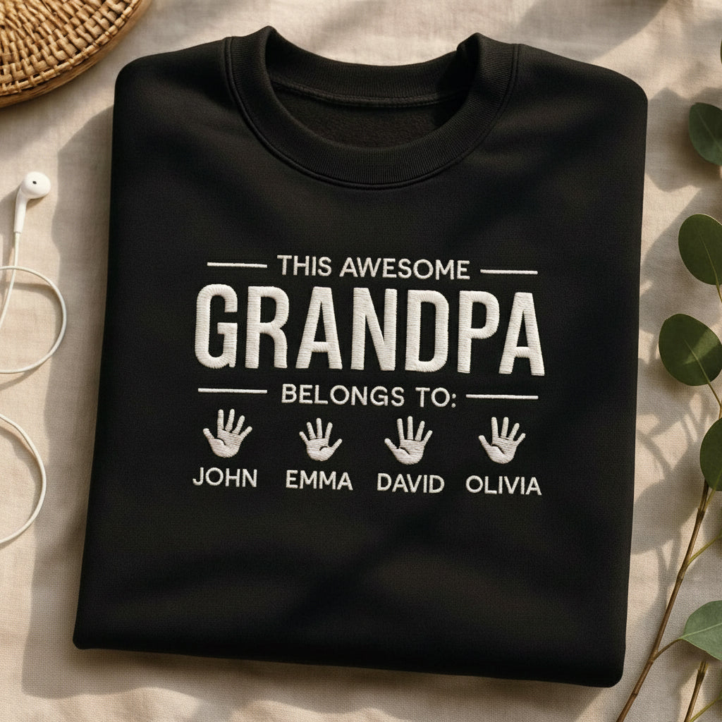 Personalized Grandpa Sweatshirt, Custom Embroidery with Grandkids Names, Family Gift, Cozy Crewneck Pullover